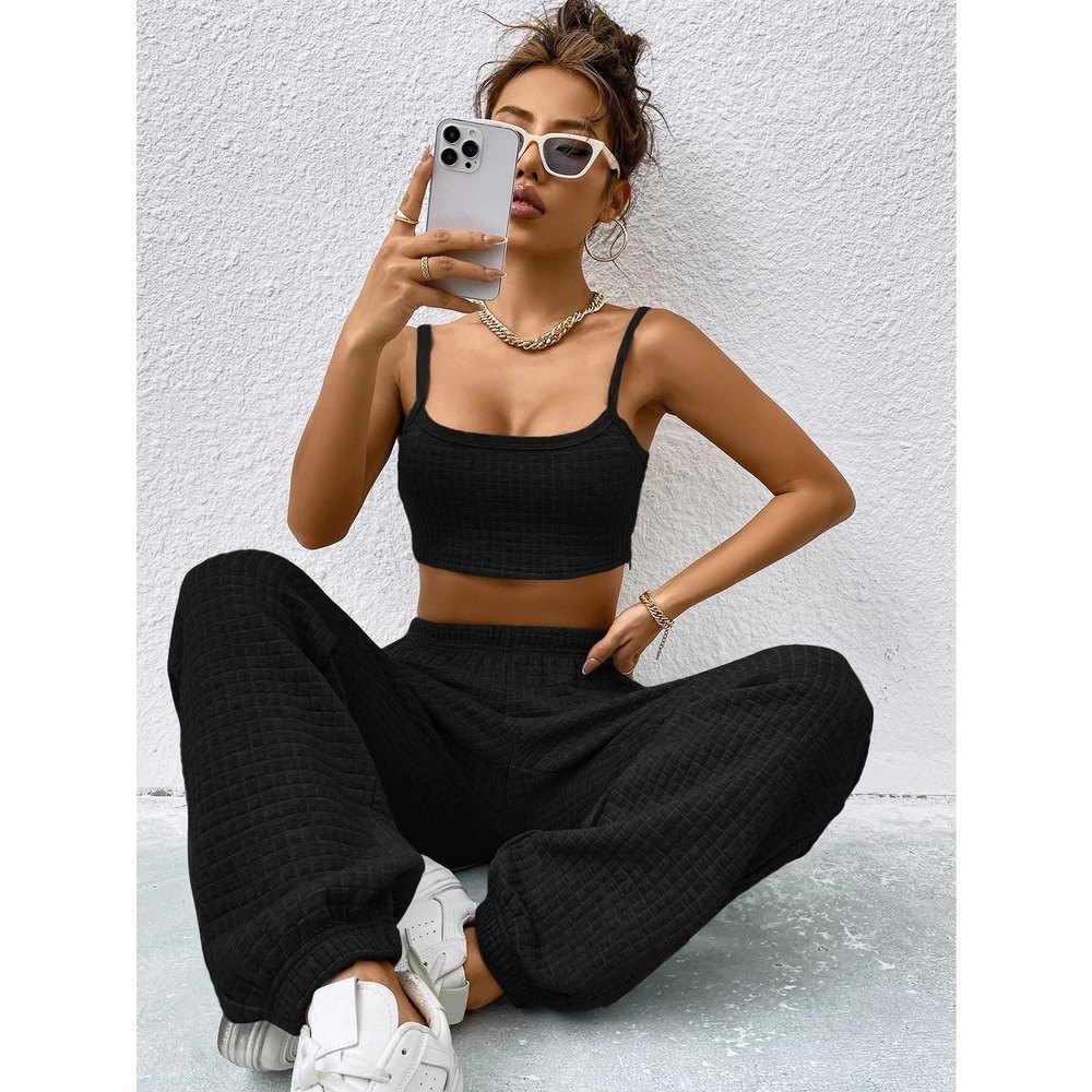 2 piece set: minimalist Crop Cami Top & Sweatpants white - Picture 4 of 11